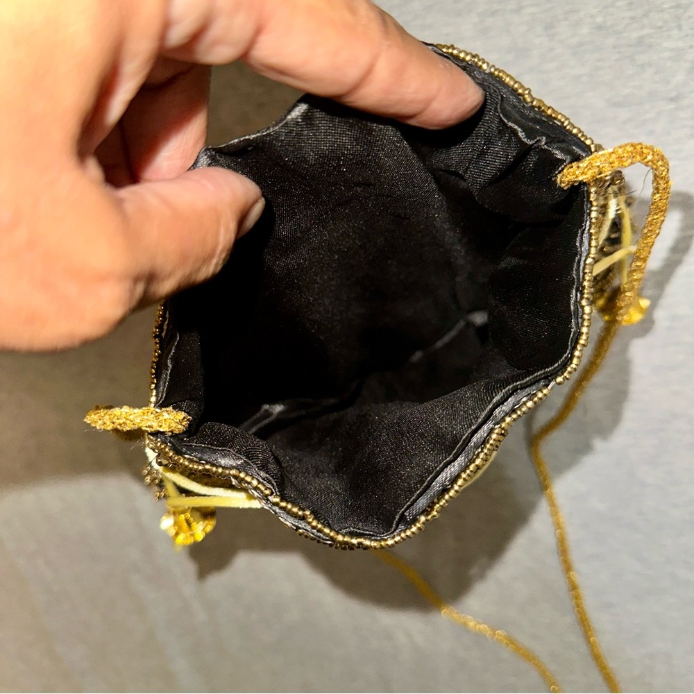Vtg Gold Beaded Sequin Drawstring Pouch Bag Evening Wedding Potli Reticule Purse - Picture 4 of 6